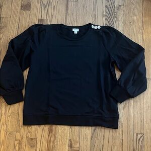 J. Crew Factory Black Crewneck Sweatshirt with Sparkle Button Accent